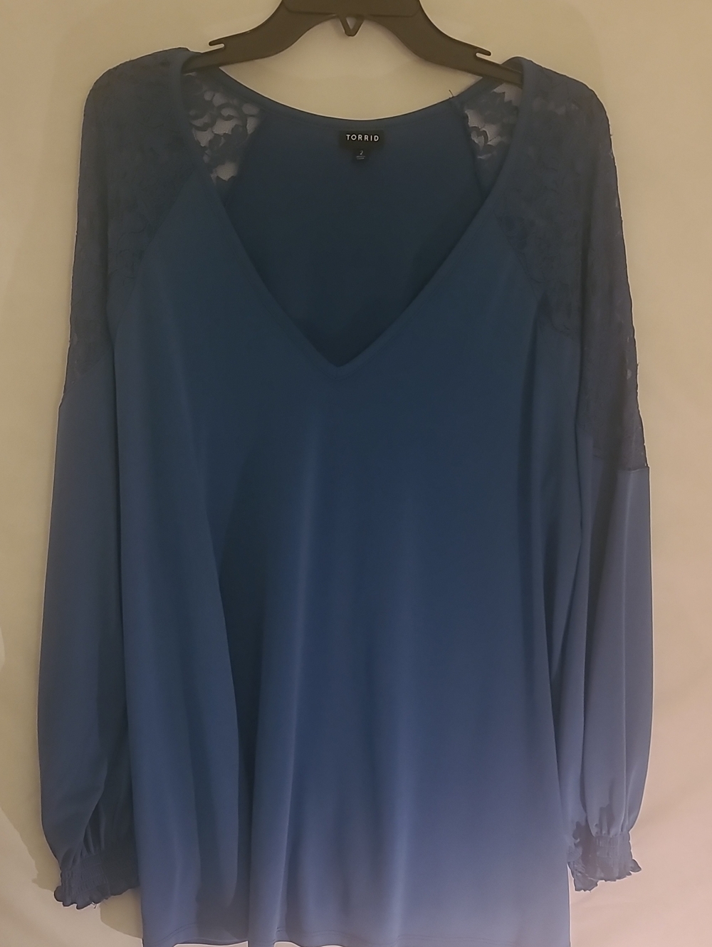 torrid Blue V-Neck Lace Shoulder Tunic